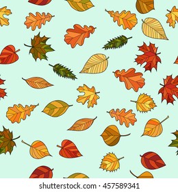 abstract vector doodle autumn leaves seamless pattern