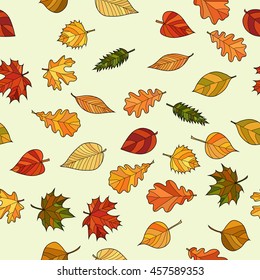 abstract vector doodle autumn leaves seamless pattern