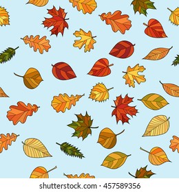abstract vector doodle autumn leaves seamless pattern