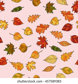 abstract vector doodle autumn leaves seamless pattern