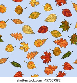 abstract vector doodle autumn leaves seamless pattern