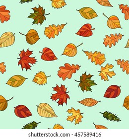 abstract vector doodle autumn leaves seamless pattern