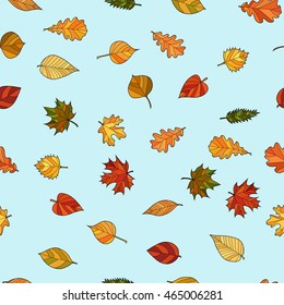 abstract vector doodle autumn leaves seamless pattern