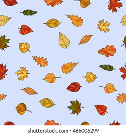 abstract vector doodle autumn leaves seamless pattern