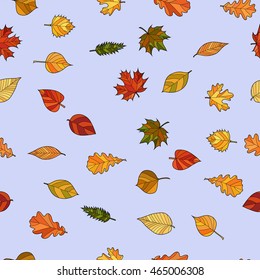 abstract vector doodle autumn leaves seamless pattern