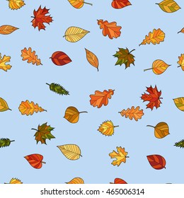 abstract vector doodle autumn leaves seamless pattern