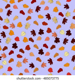 abstract vector doodle autumn leaves seamless pattern