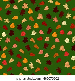 abstract vector doodle autumn leaves seamless pattern