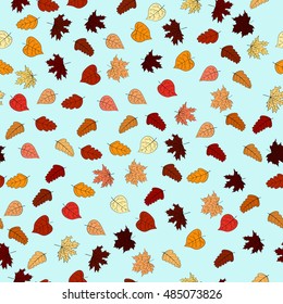 abstract vector doodle autumn leaves seamless pattern