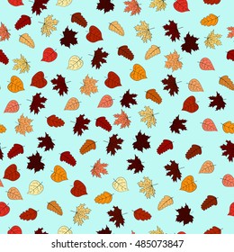 abstract vector doodle autumn leaves seamless pattern