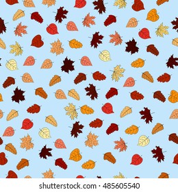 abstract vector doodle autumn leaves seamless pattern
