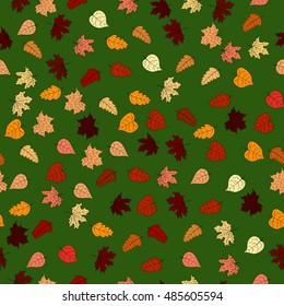 abstract vector doodle autumn leaves seamless pattern