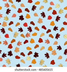 abstract vector doodle autumn leaves seamless pattern