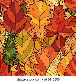 abstract vector doodle autumn leaves seamless pattern