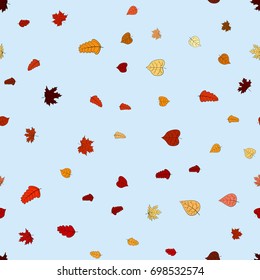 abstract vector doodle autumn leaves seamless pattern