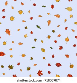 abstract vector doodle autumn leaves seamless pattern