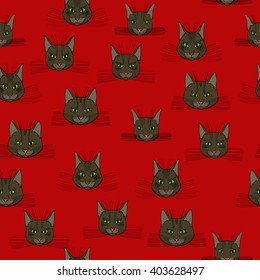 abstract vector doodle cat face seamless pattern