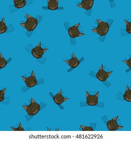 abstract vector doodle cat face seamless pattern