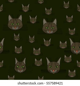 abstract vector doodle cat face seamless pattern