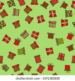 abstract vector doodle christmas presents seamless pattern