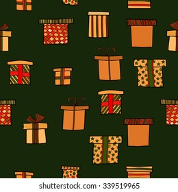 abstract vector doodle christmas presents seamless pattern