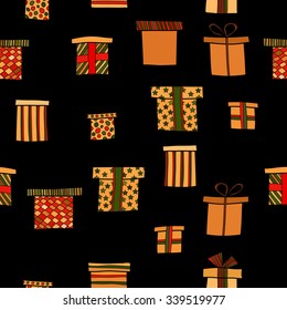 abstract vector doodle christmas presents seamless pattern