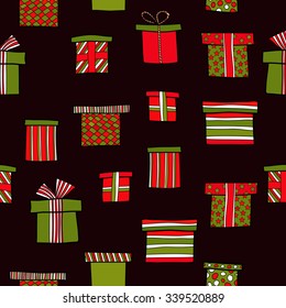 abstract vector doodle christmas presents seamless pattern