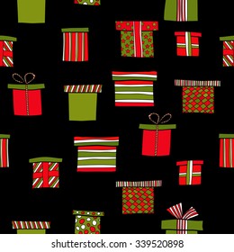 abstract vector doodle christmas presents seamless pattern