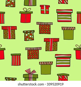 abstract vector doodle christmas presents seamless pattern