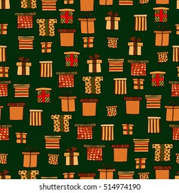 abstract vector doodle christmas presents seamless pattern