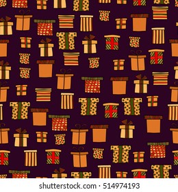 abstract vector doodle christmas presents seamless pattern