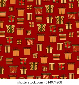 abstract vector doodle christmas presents seamless pattern