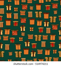 abstract vector doodle christmas presents seamless pattern