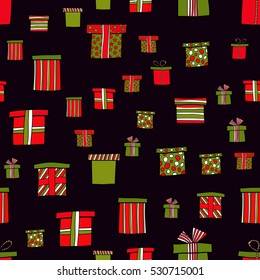 abstract vector doodle christmas presents seamless pattern