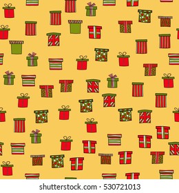 abstract vector doodle christmas presents seamless pattern