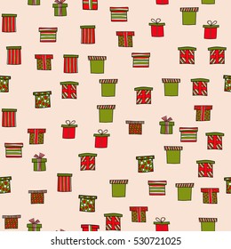 abstract vector doodle christmas presents seamless pattern