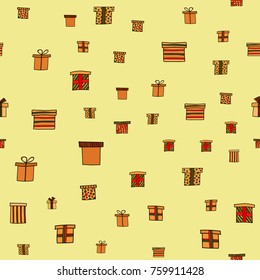 abstract vector doodle christmas presents seamless pattern