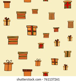 abstract vector doodle christmas presents seamless pattern