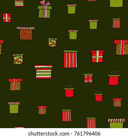 abstract vector doodle christmas presents seamless pattern