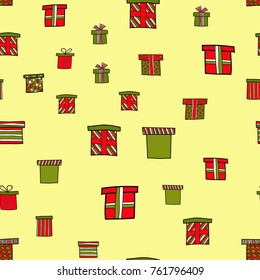 abstract vector doodle christmas presents seamless pattern