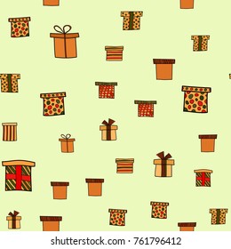abstract vector doodle christmas presents seamless pattern