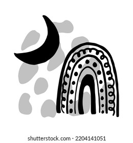 Abstract vector doodle collage in boho style. Minimal composition for social media design, prints, postcards, headers, templates