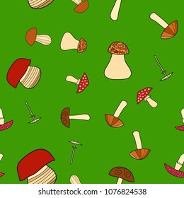 abstract vector doodle mushroom seamless pattern