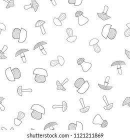 abstract vector doodle mushroom seamless pattern - coloring book