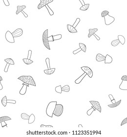 abstract vector doodle mushroom seamless pattern - coloring book