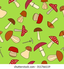 abstract vector doodle mushroom seamless pattern