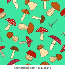abstract vector doodle mushroom seamless pattern