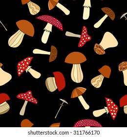 abstract vector doodle mushroom seamless pattern