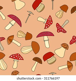 abstract vector doodle mushroom seamless pattern