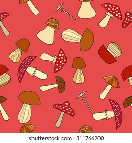 abstract vector doodle mushroom seamless pattern